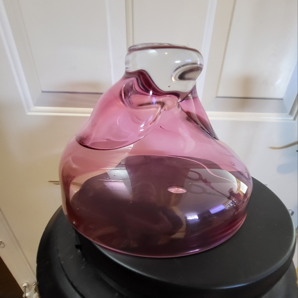 Signed Pink Art Glass Free Form Bowl 8.5" - Picture 6 of 12